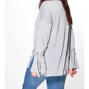 Boohoo Gray Tie Bell Sleeve Sweater Pullover